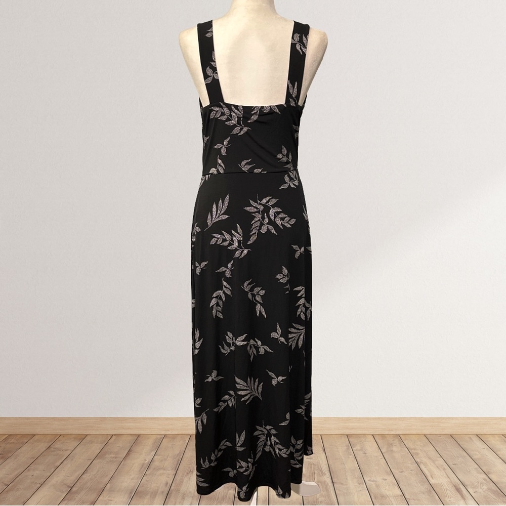 41 Hawthorn Black Leaf Print Ruched Maxi Dress Sleeveless NWT Medium - Picture 5 of 8